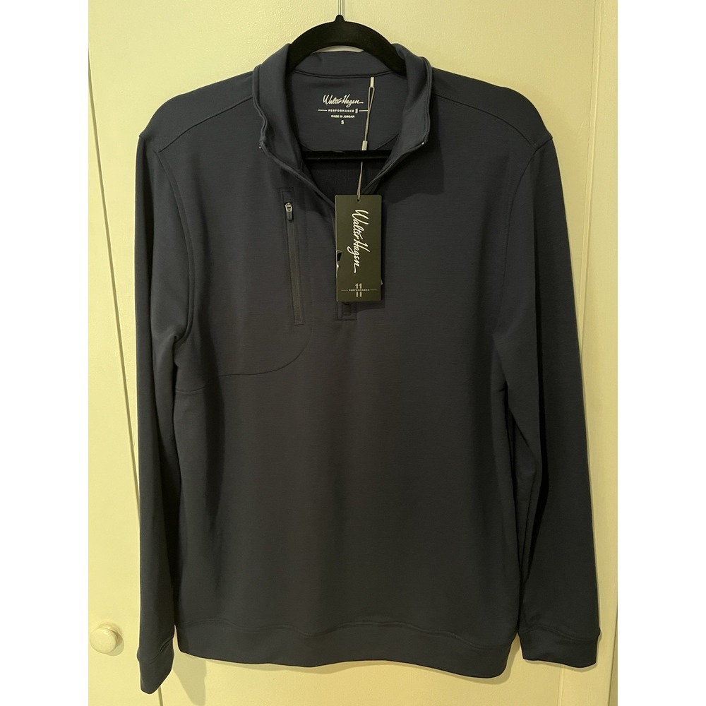 NWT Walter Hagen 1/4 Zip Golf Performance Sweater Mens Small Navy Blue Stretch